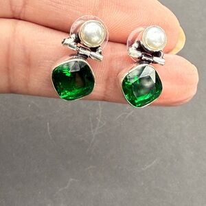 Silver and Green Gemstone Earrings